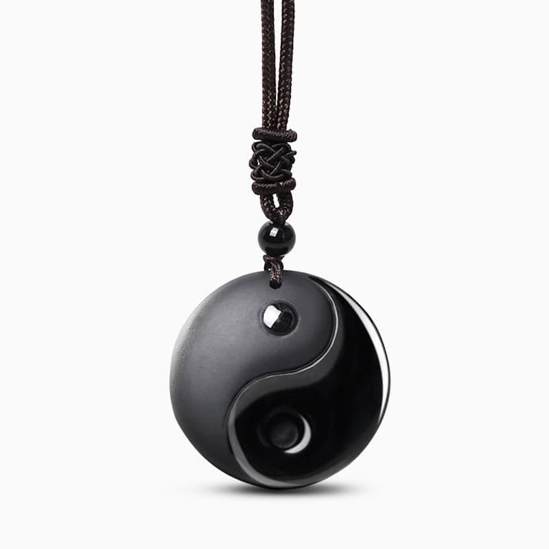 Buddha Stones Black Obsidian Taoism Five Sacred Mountains Nine-Character Mantra Carved Purification Yin Yang Necklace Pendant - 第二张图片